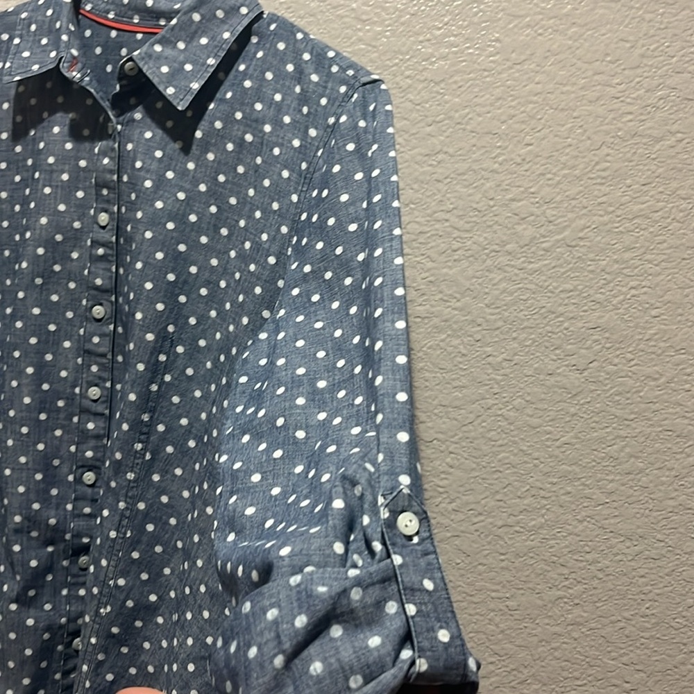 Talbots Chambray Polka Dot Size 8 Button Front Sh… - image 7